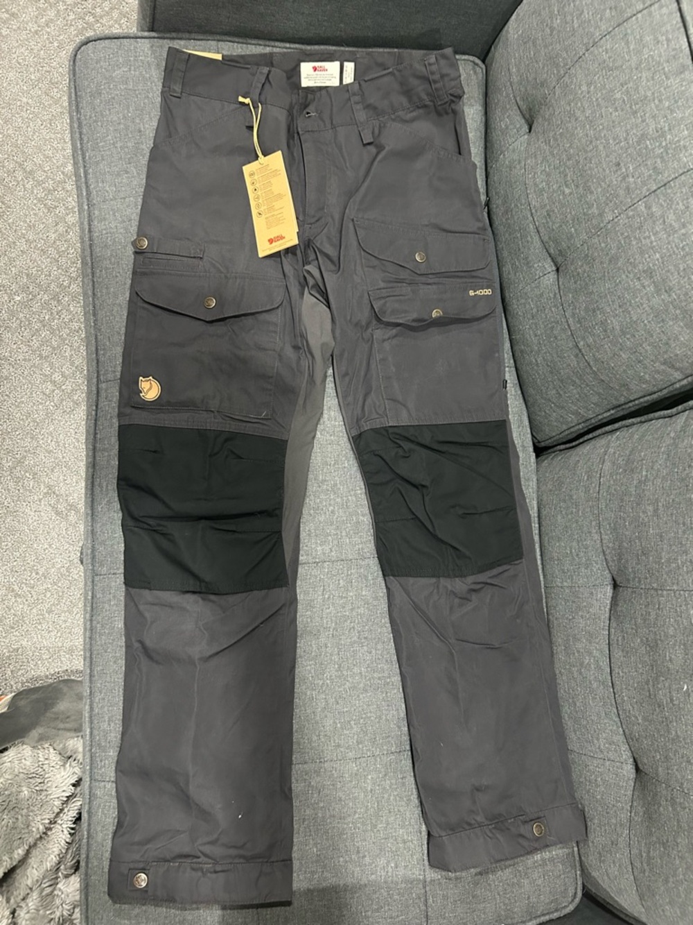 Fjallraven Men’s Cargo Pants in Dark Gray with Black Knee Panels